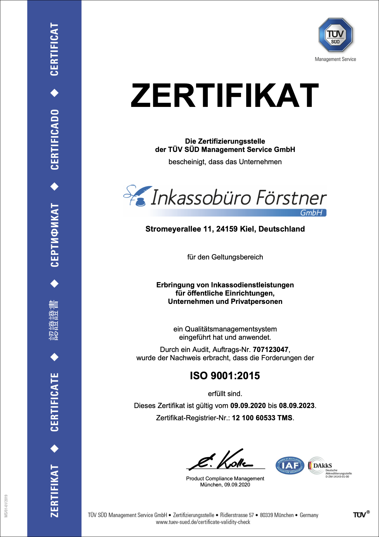 TÜV SÜD Zertifikat